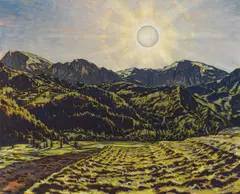 Karl Sterrer, Carinthian mountainscape at sunrise, 1922, oil on canvas; framed