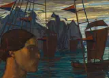 Karl Sterrer, Head of a woman with ships, 1926, oil on canvas; framed