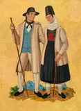 Rudolf Lehnert, Tyrolean couple in traditional costume, 1930, oil on panel; framed