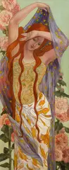 Alphonse Mucha, Art-nouveau beauty, oil on canvas; framed