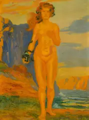 Eduard Kasparides, Pandora, oil on cardboard; framed