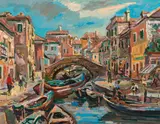 Wilhelm Kaufmann, View of the canal in Venice, oil on cardboard; framed