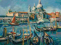 Wilhelm Kaufmann, Venice, view of Santa Maria della Salute and the Dogana, 1959, oil on hardboard; framed