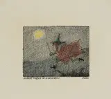 Paul Flora, Eilende Maske im Mondschein, India ink, coloured pencil on paper; framed