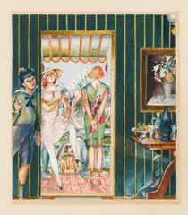 Albert Paris Gütersloh, Les jeunes filles épiées, gouache on paper; framed