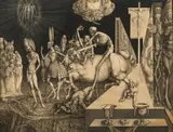 Ernst Fuchs, Christ before Pilate, 1956, India ink, brush on Ingrespapier on hardboard; framed