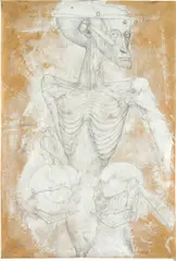 Ernst Fuchs, Der Kardinal - sheet 4 of the cycle "Die Metamorphose der Kreatur, 1949/50, pencil on white-primed packing paper; framed