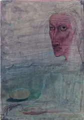 Self-portrait (The Philosopher and his Egg) by Ernst Fuchs, 1947, mixed media on paper; unframed, sold Jun 2025