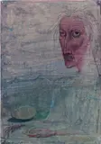 Ernst Fuchs, Self-portrait (The Philosopher and his Egg), 1947, mixed media on paper; unframed