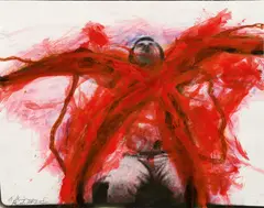 Arnulf Rainer, Rote Helden, 1969, mixed media, overpainted photograph; framed