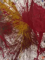 Hermann Nitsch, Untitled (Schüttbild / poured picture), 2005, acrylic on jute; unframed