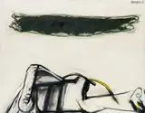 Jürgen Messensee, Liegende Frau unter einer schwarzen Wolke, 1969, acrylic on canvas; framed