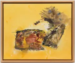 Josef Mikl, Vase mit Pfirsichen, oil on canvas; framed