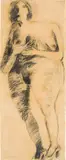 Adolf Frohner, Eine von den drei Grazien, 1968, graphite on paper on canvas; framed