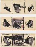 Alois Riedl, Untitled (series of 3 triptychs), 1982, oil on Japanese paper (washi); framed