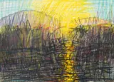 Max Peintner, Im Gegenlicht scheint sich das Reflex am anderen Ufer aufzuwölben, 1979, mixed media on paper; framed