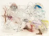 Alfred Hrdlicka, Bauernkriegsszene (from the series: "Bauernkrieg"), 1983, mixed media on laid paper; framed