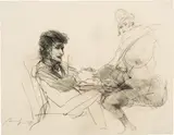 Alfred Hrdlicka, Paul Morphy wird von seiner Mutter betreut (from the series: "Schach"), 1981, charcoal on laid paper; framed
