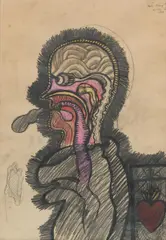 Peter Pongratz, Untitled (head), 1968, mixed media on paper; framed