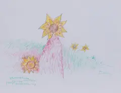 Gustav Peichl, 4 Sonnenblumen aus Grinzing, 2007, mixed media on paper; framed