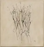 Roland Goeschl, Figures, 1960, oil on panel; installed on wooden frame