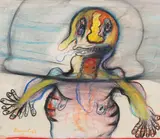 Franz Ringel, Kasperl unter der Käseglocke, 1968, mixed media on paper; framed