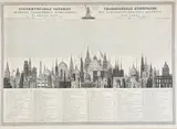 Comparative height chart, Vergleichende Höhentafel der bemerkenswerthesten Monumente der Erde, coloured lithograph; unframed, in passepartout