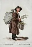 Zeichnungen nach dem gemeinen Volke besonders Der Kaufruf in Wien (12 items & 2 supplements), first published in 1775; by Johann Christian Brand, copper engraving, one sheet coloured; unframed, partly in passepartout, sold May 2025