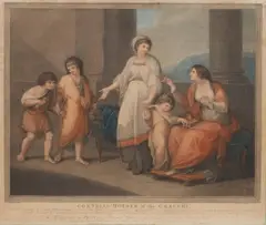Angelika Kauffmann, Cornelia Mother of the Gracchi, copper engraving, coloured; framed