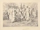 The Vestal Virgins leave Rome for Caere; The Gods of Olympus (mixed lot 2 items) by Ludwig Ferdinand Schnorr von Carolsfeld, pencil on paper; unframed, sold May 2025