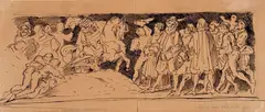 Moritz Ludwig von Schwind, Szene aus einer Frankfurter Kaiserkrönung, pen and black ink on paper; unframed, in passepartout