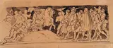 Moritz Ludwig von Schwind, Szene aus einer Frankfurter Kaiserkrönung, pen and black ink on paper; unframed, in passepartout