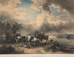 Friedrich Gauermann, Ship's horses; horse pond; among others after F. Gauermann (mixed lot 12 items), lithograph, partly colored; unframed, in passepartout