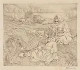 Jan Toorop, Die Netzflickerinnen, 1899, drypoint on Japan paper; unframed, in passepartout