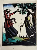 Fashion images (9 items) by Fashion Vienna 1914 & 5, linocut, partly coloured, sold May 2025