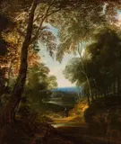 Jacques d'Arthois, Forest walk, oil on canvas; framed