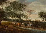 Salomon van Ruysdael, Landscape with horsemen (raid), 1660, oil on canvas; framed
