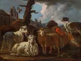 called Rosa Da Tivoli Philipp Peter Roos, Shepherd with goats, sheep and dog, oil on canvas; framed