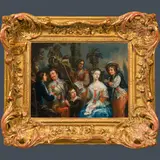 Johann Georg Platzer, Cheerful company, oil on metal; framed