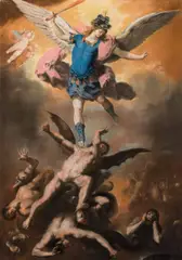 Luca Giordano, Archangel Michael overthrows the apostate angels, c. 1800, pastel on paper; framed