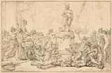 Jean Guillaume Moitte, Bacchanalian scene, pen in black on paper on cardboard; unframed