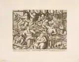 Pieter Brueghel the Elder, The fat kitchen, copper engraving; unframed; in passe-partout
