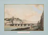Andreas Nesselthaler, Salzburg. On the right bank of the Salza, c. 1800, outline etching; old colouring; framed