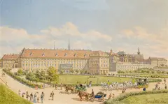 The imperial carriage in front of the Viennese Hofburg by Franz Alt, 1894, watercolour on paper; framed, sold Dec 2024