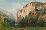 Thomas Ender, Hikers in the mountains, watercolour on paper; framed