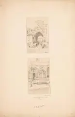 Ferdinand Laufberger, Neapel, Porta Capuana; Courtyard with fountain (2 sketches), 1864, pencil on paper; unframed