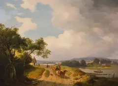 Ignaz Raffalt, Country road with horse-drawn carriage, 1842, oil on panel; framed