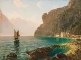 Jakob Alt, Lake Garda, near Riva, 1834, oil on panel; framed
