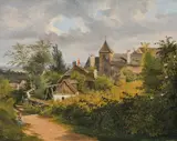 Franz Barbarini, Village view in Grinzing, oil on panel; framed