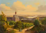 Carl I. Schweninger, View of Nussdorf and the Danube, oil on canvas; framed